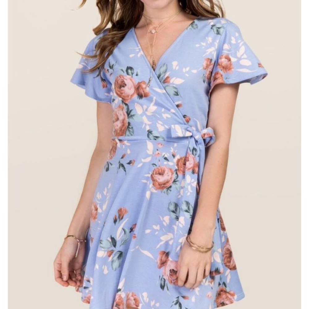 Floral Perrywinkle Wrap A Line Dress Size Large